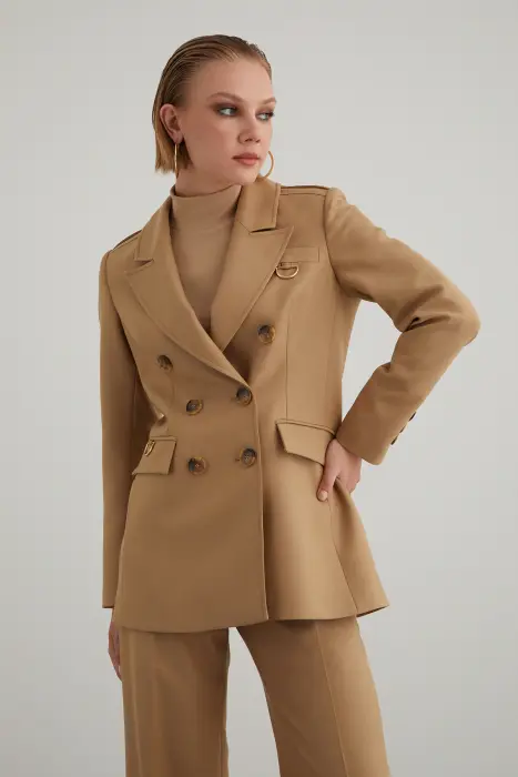Gizia Blazer Ceketli Yüksek Bel Pantolonlu Kahverengi Takım Elbise. 2