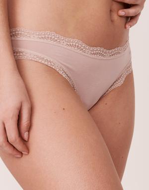 Modal and Lace Trim Thong Panty