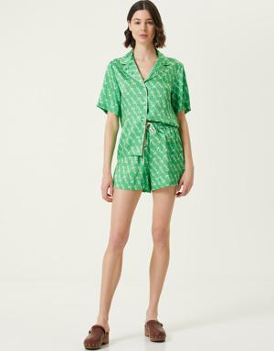 Yeşil Desenli Pijama Gömlek