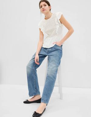 Gap 100% Organic Cotton Vintage Lace Flutter Sleeve Peplum Top white