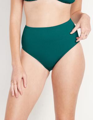High-Waisted Ribbed Bikini Swim Bottoms for Women green