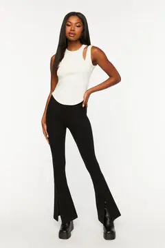 Forever 21 Forever 21 Split Hem Flare Pants Black. 2