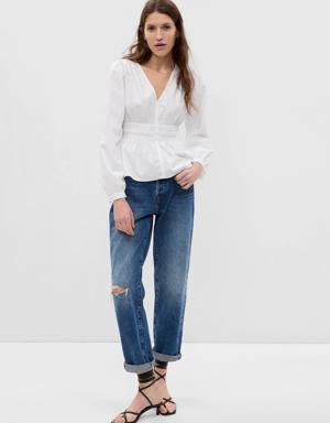 Gap Puff Sleeve Peplum Top white