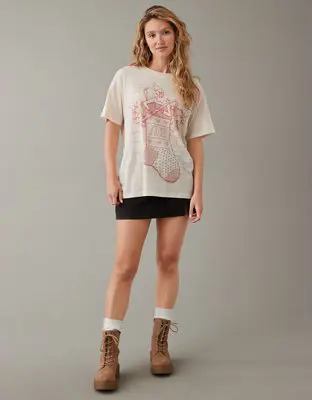 American Eagle Oversized Holiday Skeleton Graphic T-Shirt. 1