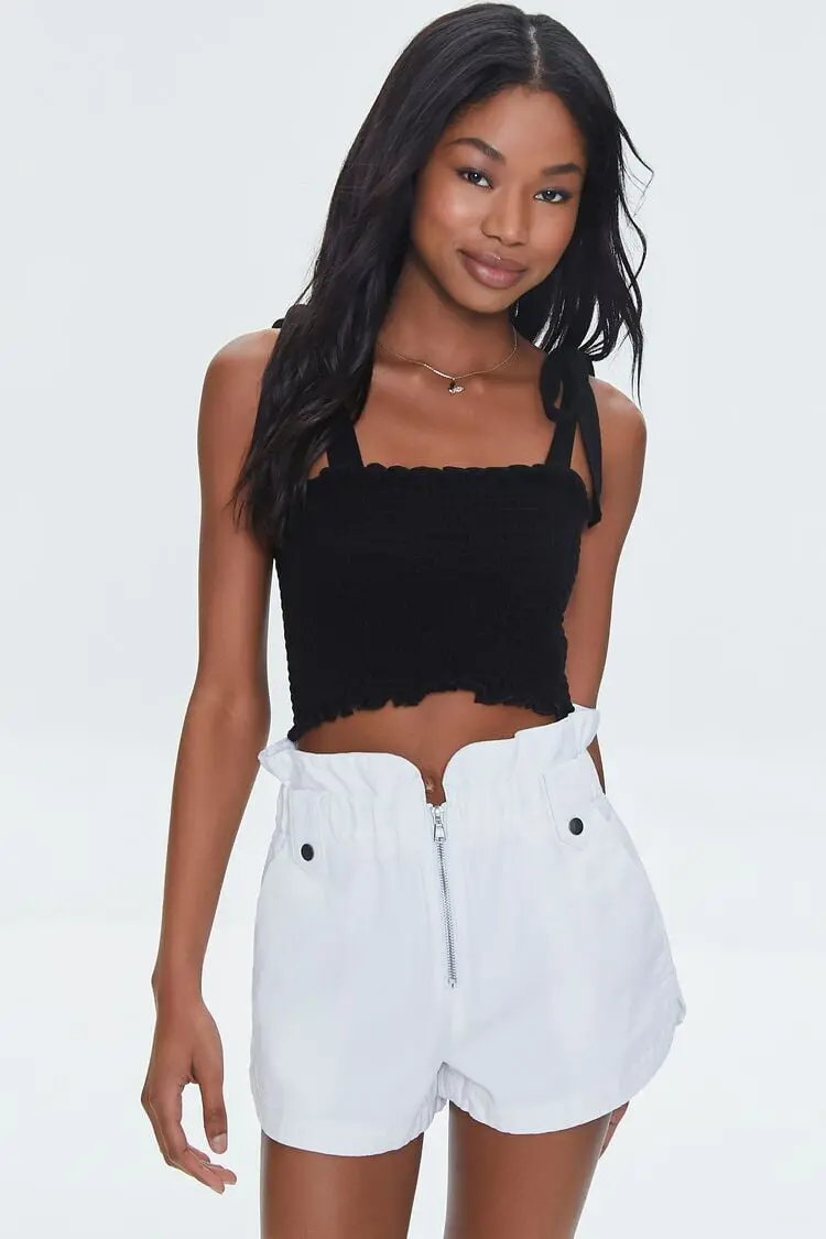 Forever 21 Forever 21 Twill Paperbag Shorts White. 1