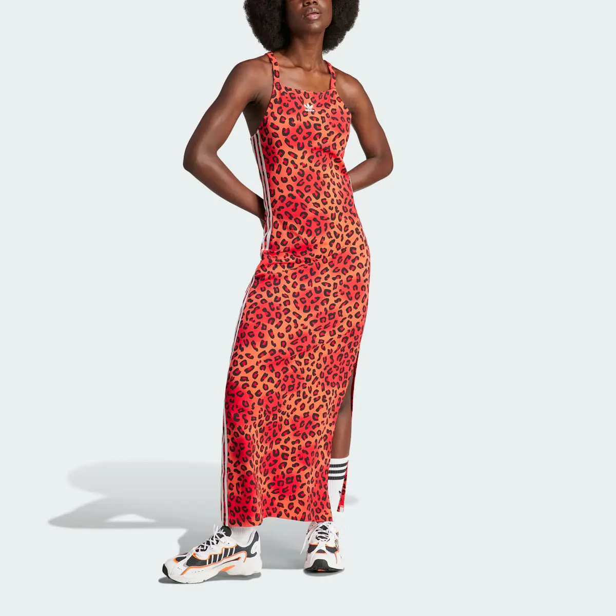 Adidas Originals Leopard Luxe 3-Stripes Maxi Dress. 1