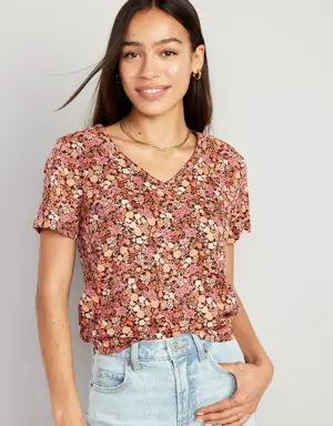 Old Navy EveryWear V-Neck Printed T-Shirt for Women red