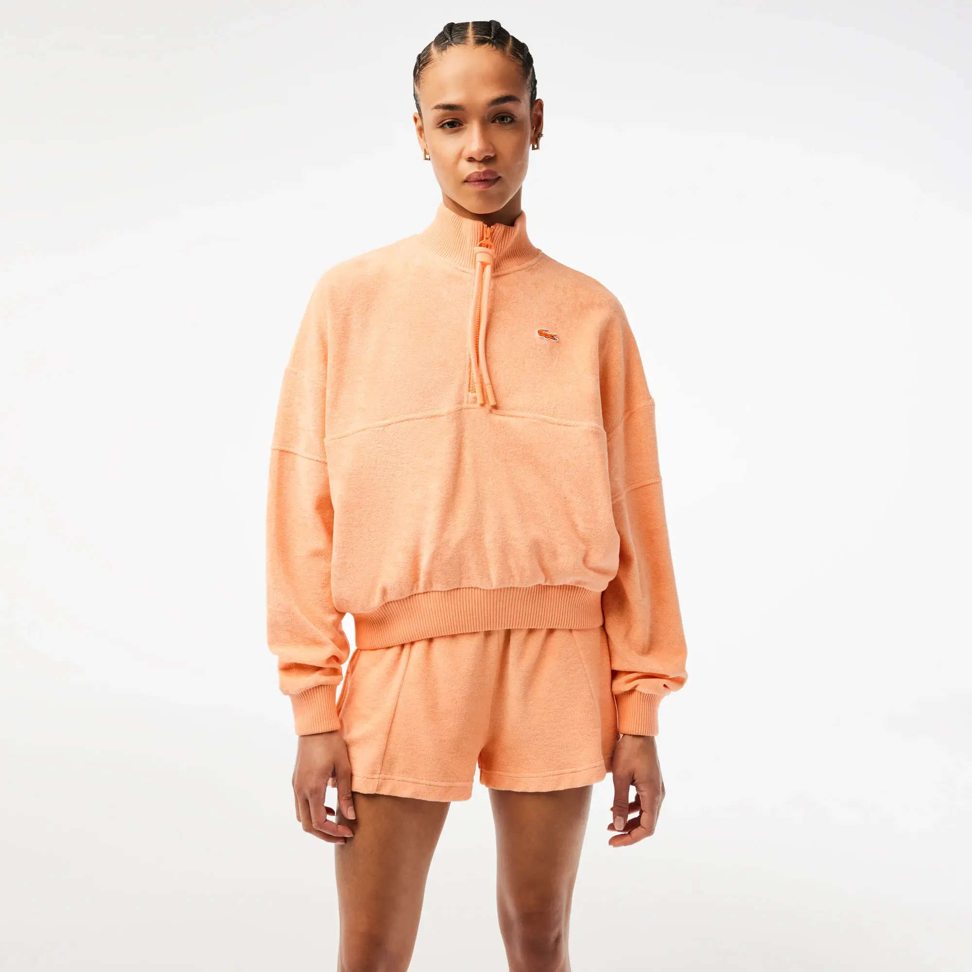 Lacoste Women’s High-Neck Terry Cloth Half Zip Sweatshirt. 1
