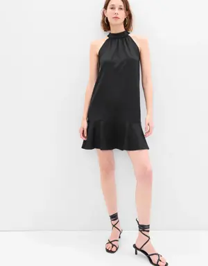 Tie-Back Halter Mini Dress black