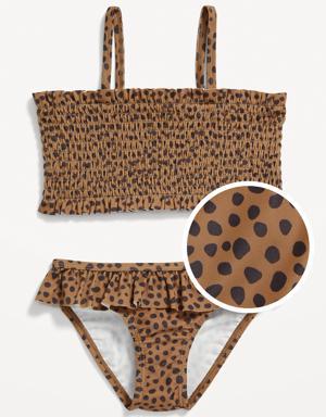 Printed Smocked Tankini & Ruffled Bikini Swim Set for Toddler & Baby brown