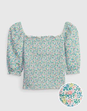 Gap Kids Puff Sleeve Smocked Top blue