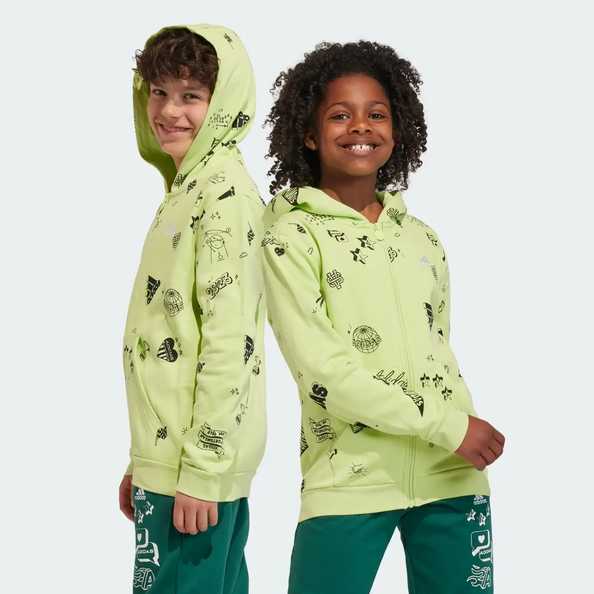Adidas Brand Love Allover Print Full-Zip Kids Kapüşonlu Üst. 1
