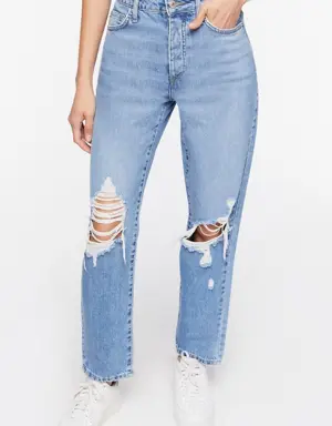 Forever 21 Recycled Cotton Distressed Mom Jeans Medium Denim