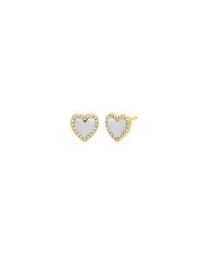 Colored Stone Pave Heart Stud Earring white