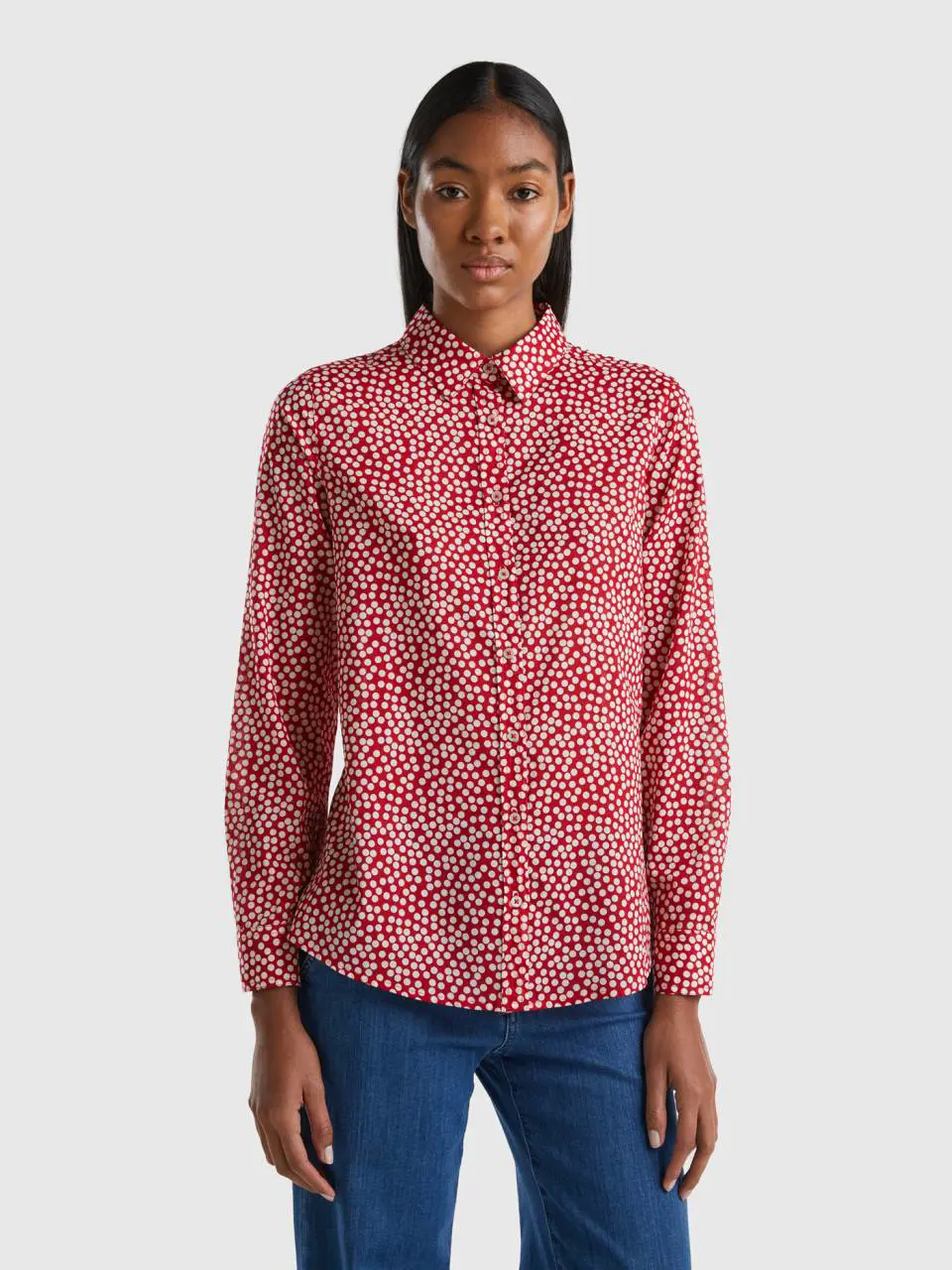 Benetton red shirt with white polka dots. 1