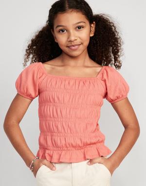 Old Navy Puckered-Jacquard Knit Smocked Top for Girls pink