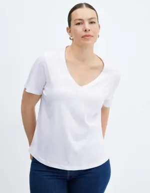 Mango T-shirt de 100% algodão com gola em V
