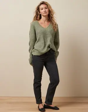 Whoa So Cozy Waffle V-Neck Sweater