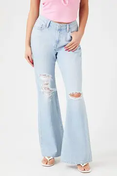 Forever 21 Forever 21 Distressed Flare Jeans Light Denim. 2