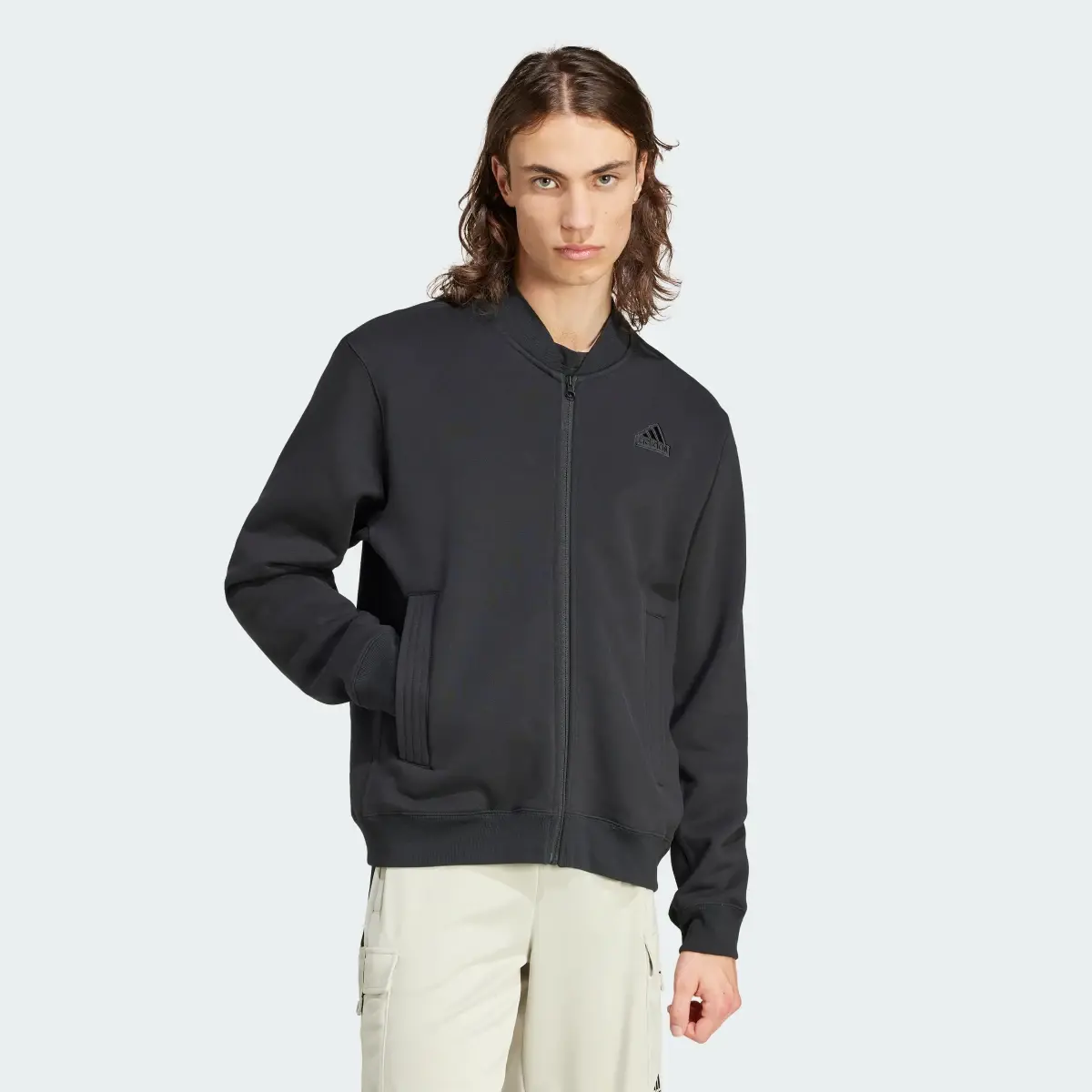 Adidas Lounge Fleece Bomber Jacket With Zip Opening. 2