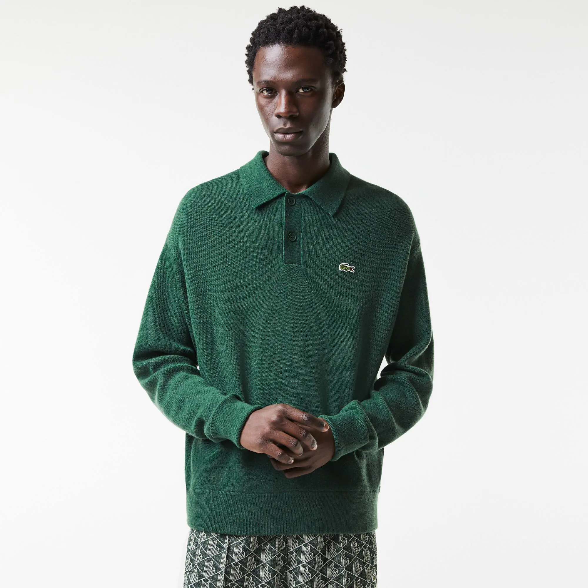Lacoste Sweater relaxed fit em lã com colarinho de polo Lacoste para homem. 1