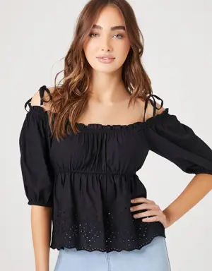 Forever 21 Off the Shoulder Eyelet Top Black