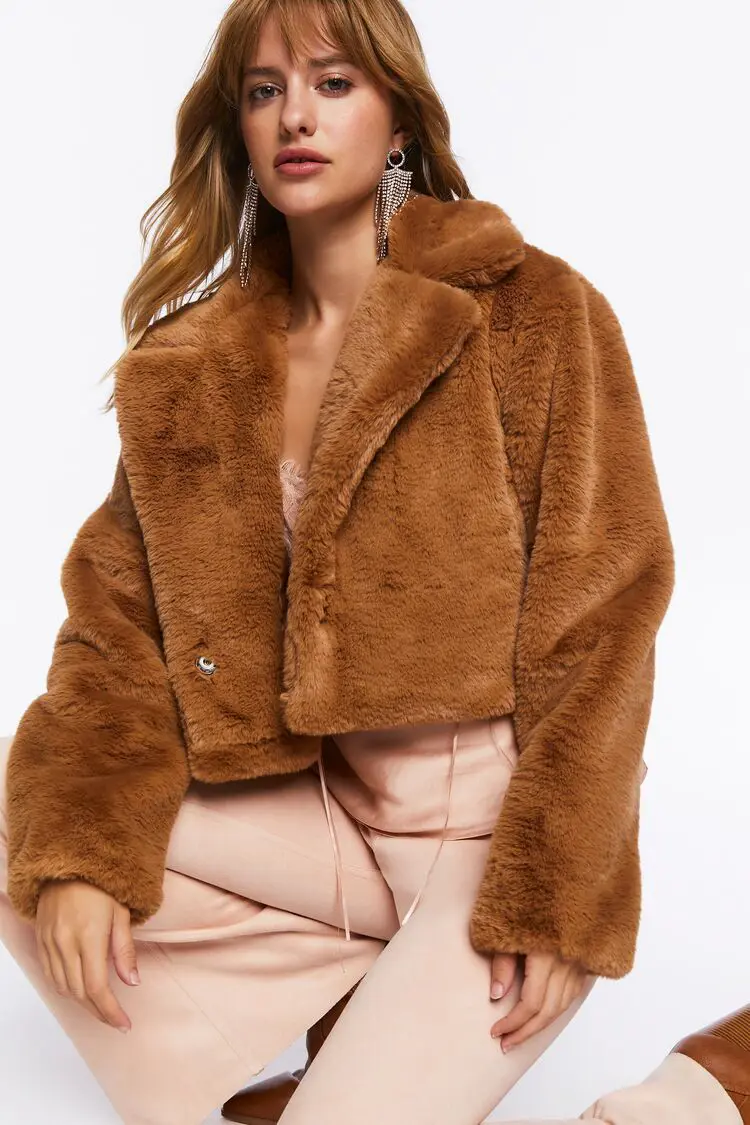 Forever 21 Forever 21 Plush Cropped Coat Cappuccino. 1