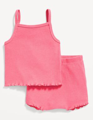 Rib-Knit Lettuce-Edge Cami & Shorts Set for Baby yellow