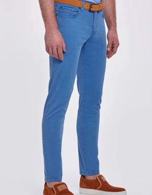Slim Fit 5 Cep Mavi Yazlık Pantolon
