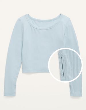 UltraLite Rib-Knit Long-Sleeve Scoop-Neck Top for Girls blue