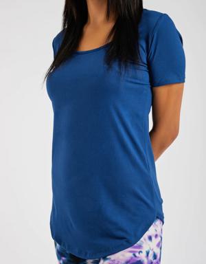 Blue - Short Sleeve Tunic Top - XS