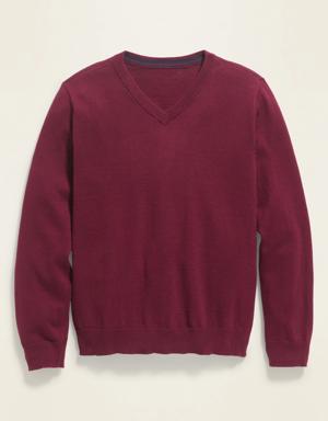 Long-Sleeve Solid V-Neck Sweater for Boys red