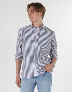Antrasit Slim Fit Shirt Neck Erkek Uzun Kol Gömlek