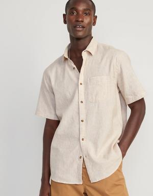 Old Navy Regular-Fit Everyday Short-Sleeve Linen-Blend Shirt for Men beige