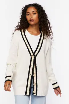 Forever 21 Forever 21 Varsity Striped Cardigan Sweater Cream/Multi. 1