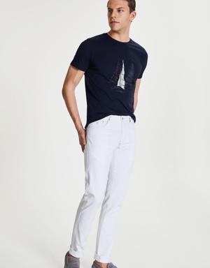 Damat Slim Fit Beyaz Denim Pantolon