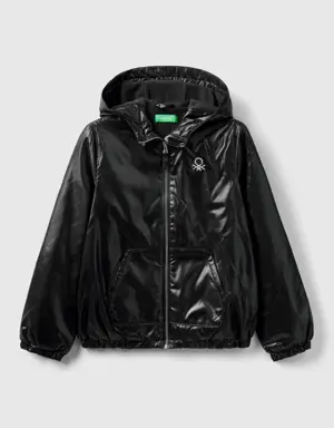 glossy jacket with zip and hood