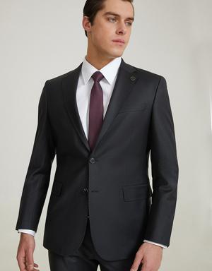 Damat Slim Fit Siyah Düz Superfine Wool Takim Elbise