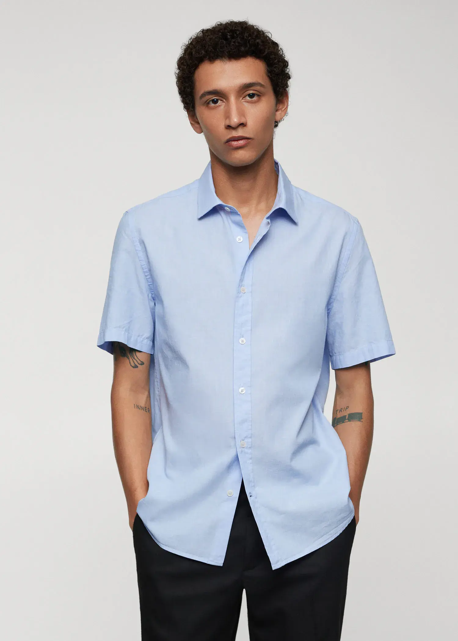 Mango 100% cotton short-sleeved shirt. 1