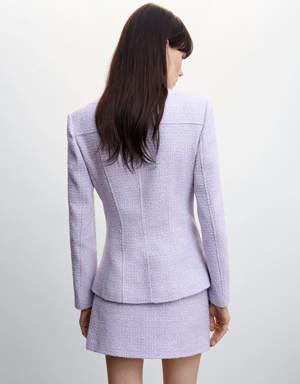 Tweed jacket with metal buttons