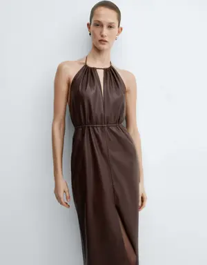 Leather-effect halter dress