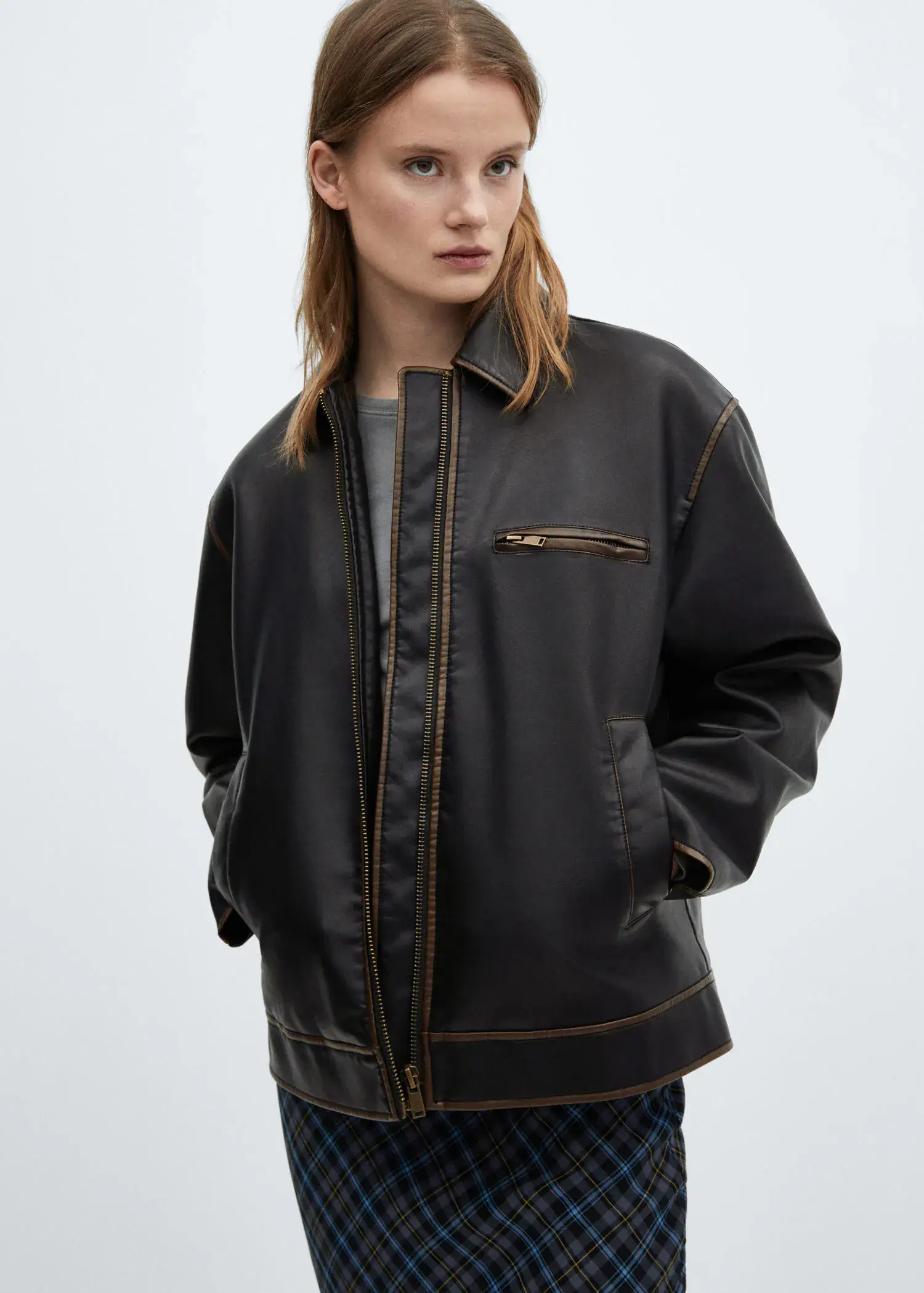 Mango Worn leather effect jacket. 1