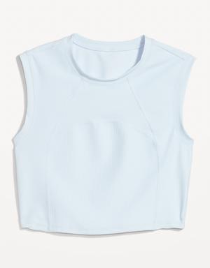 Old Navy PowerSoft Sleeveless Rib-Knit Cropped T-Shirt for Women blue