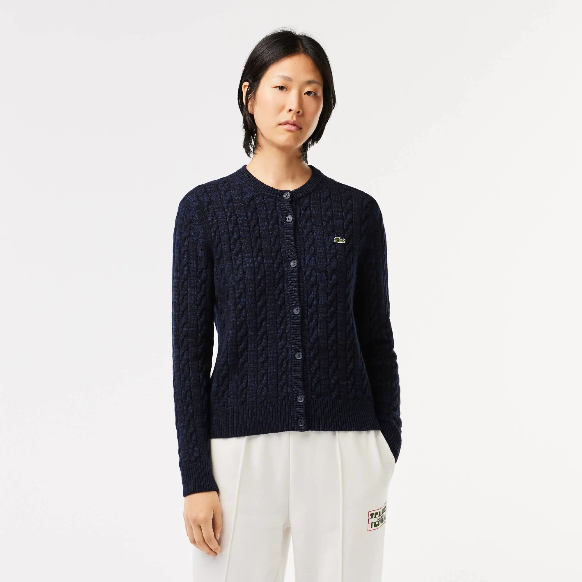 Lacoste Cardigan aus Baumwoll- Wollmischung mit Zopfmuster. 1