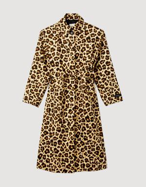 Oversized leopard-print trench coat