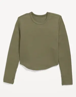 UltraLite Long-Sleeve Rib-Knit T-Shirt for Girls gray