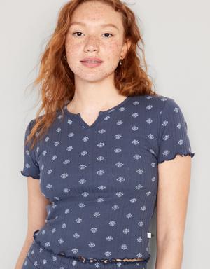 Old Navy Split-Neck Pointelle-Knit Pajama T-Shirt for Women multi