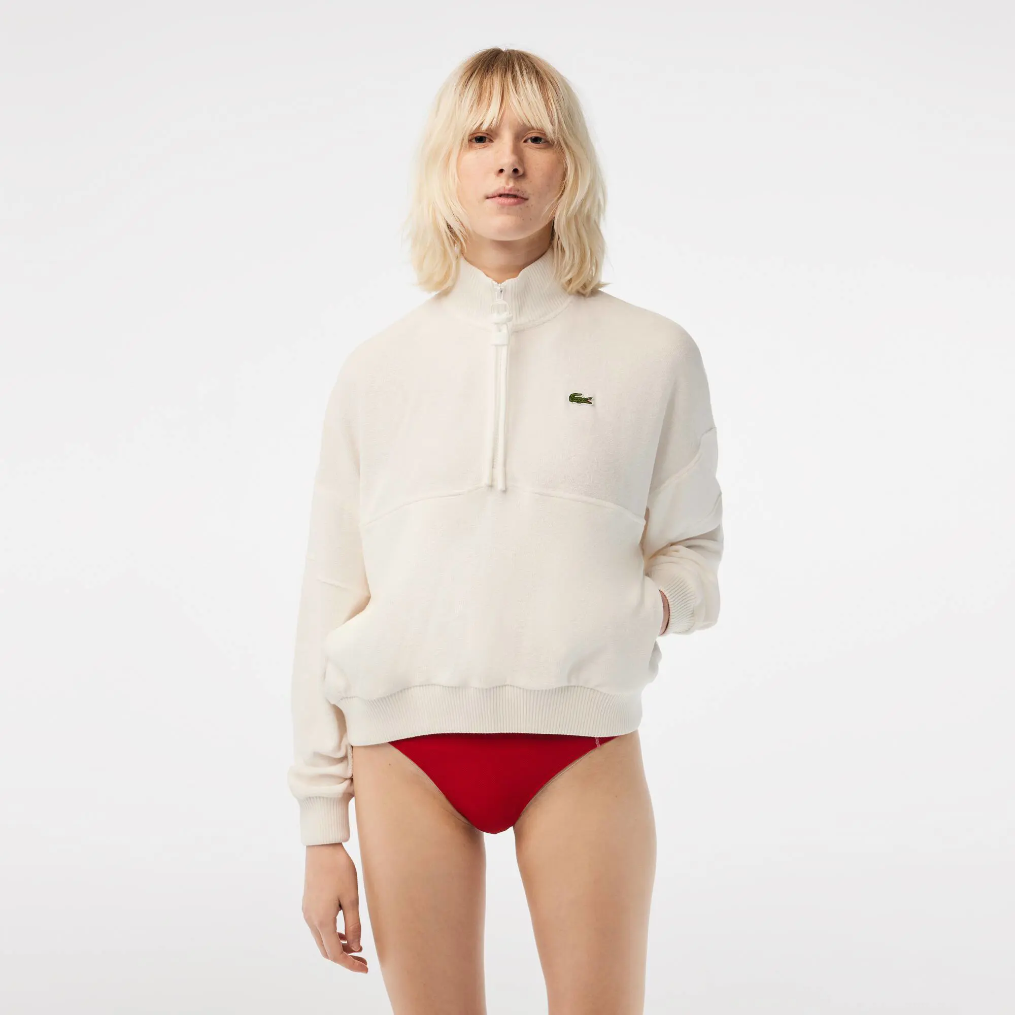 Lacoste Women’s Oversize High Neck Zipped Fleece Sweatshirt. 1