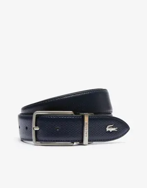 Men's Lacoste Engraved Buckle Reversible Piqué Leather Belt