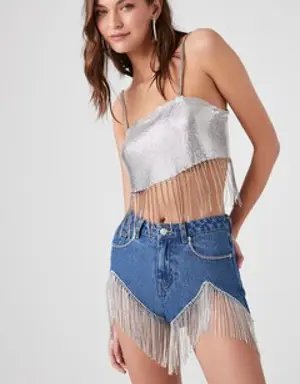 Forever 21 Rhinestone Fringe Denim Shorts Medium Denim